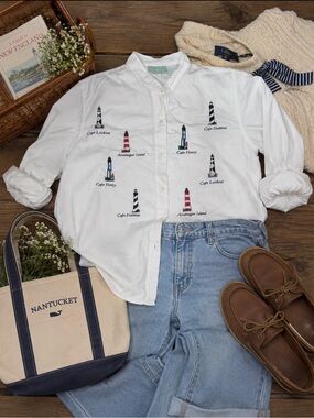 220 Hickory White Cotton Nautical shirt